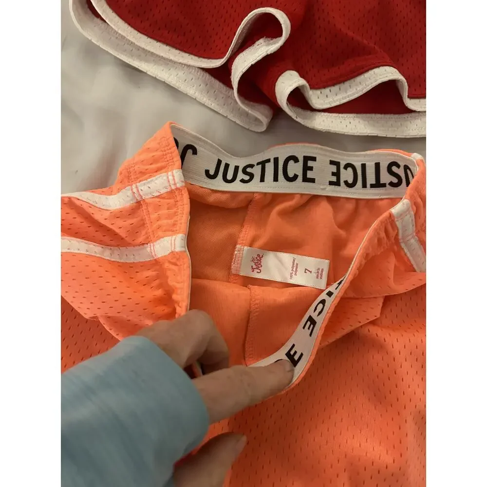 Justice Red And Florescent Orange Mesh Shorts  size 7
